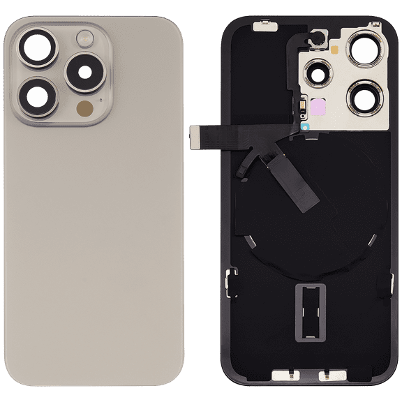 Replacement Back Glass W/Steel Plate W/Wireless NFC Charging Magnet & Flashlight Flex For iPhone 15 Pro (Natural)
