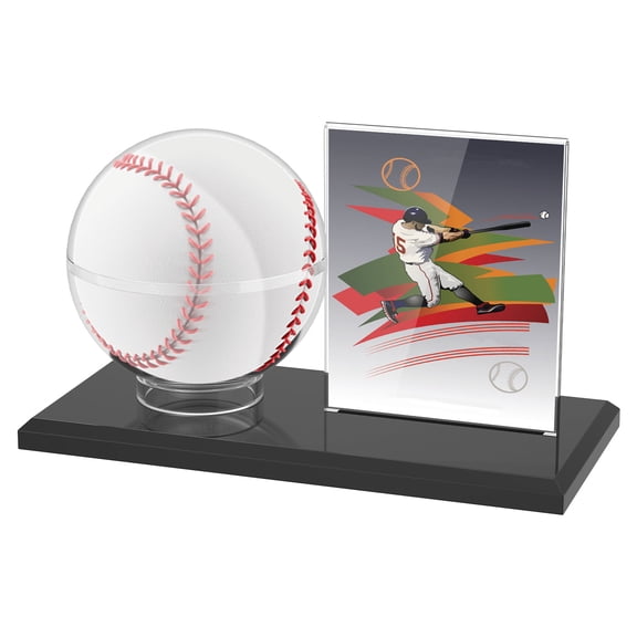 Grusce Baseball Display Case, Acrylic 3.14" Baseball and 3.54"x2.87" Card Holder, Memorabilia Showcase for Official Size Baseball