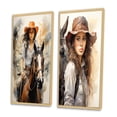 thumbnail image 3 of Designart "Trailblazing Spirit of the Cowgirl" Cowgirls Framed Wall Art Set Of 2 - Grey People Framed Canvas Set For Living Room Decor, 3 of 7