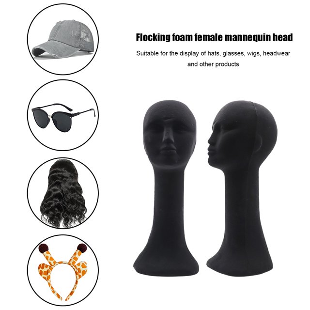 Cabeza De Maniquí Flocado espuma cabeza molde pelucas gafas sombrero bufanda soporte de exhibición (negro)