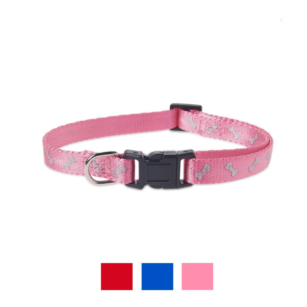 Vibrant Life Vibrant Life Reflective Dog Collar, Pink Bones, XSmall