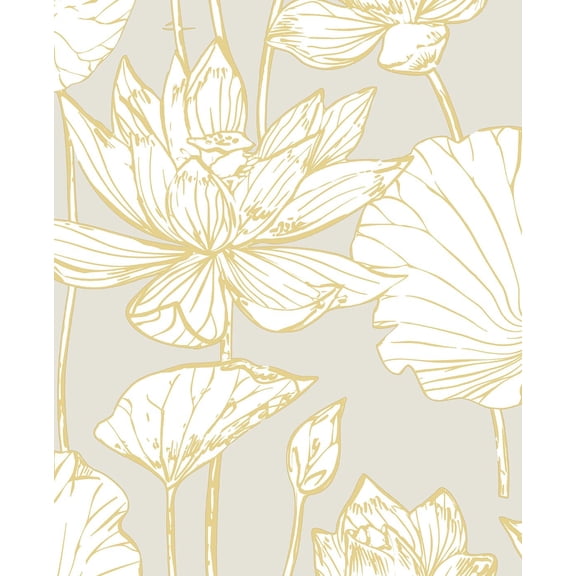 G3C16509L Lotus Floral Prepasted Wallpaper (Grey & Gold)
