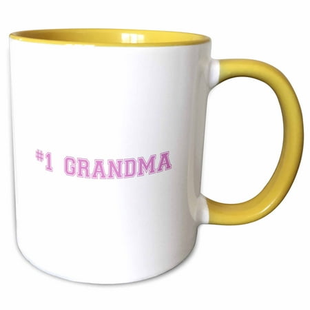 3dRose #1 Grandma - Number One Grandma for worlds greatest and best grans - pink text grandmother gifts - Two Tone Yellow Mug,
