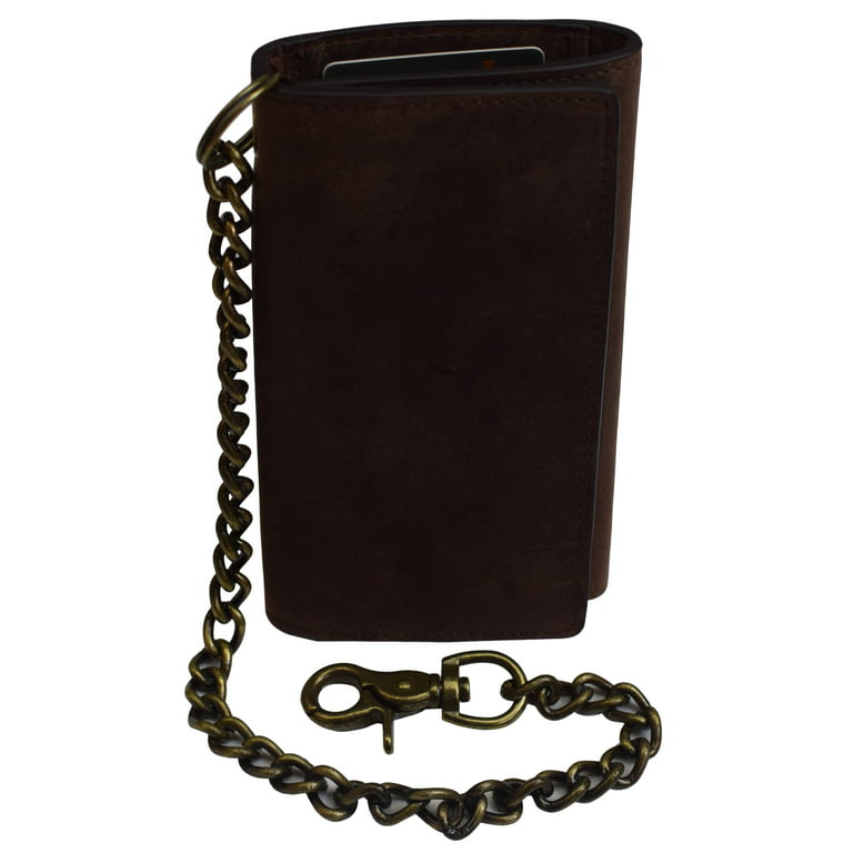 CRAZY HORSE* Rustic Look 4.25 Trifold RFID Leather CHAIN Wallet 51321