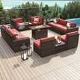 thumbnail image 2 of Sunmthink 13-Piece Outside Rattan Sectional Sofa with Fire Pit Table and 2 Coffee Table, Red, 2 of 9