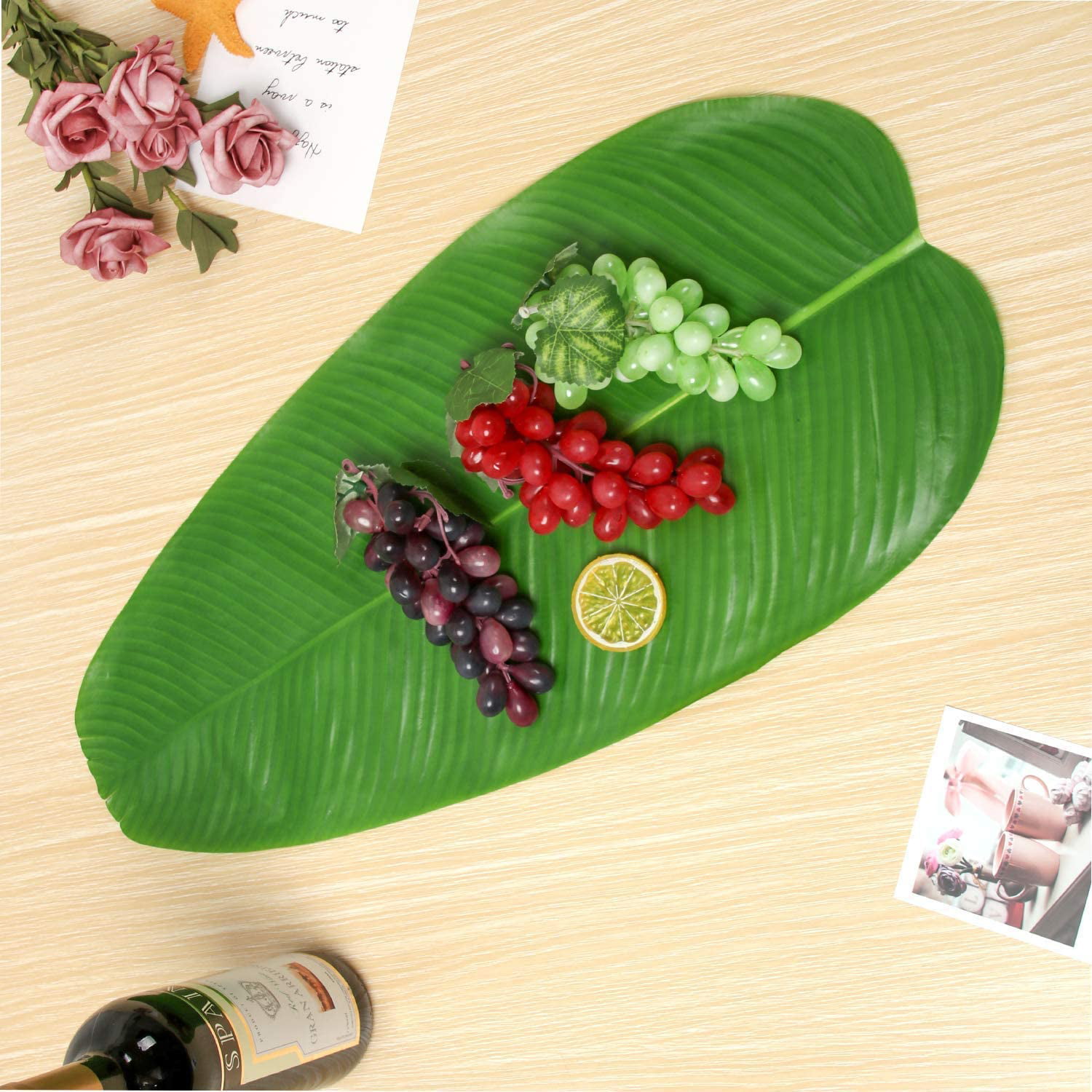 Yirtree 5 PCS Artificial Tropical Banana Leaves,Hawaiian Luau Party Jungle  Beach Theme Decorations for Table Decoration Accessories 