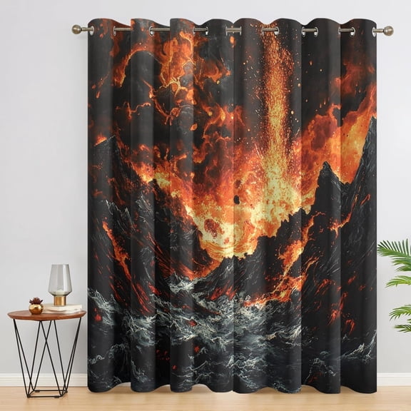 Volcano Curtains For Bedroom, Lava Blackout Curtains For Living Room - Nature Volcano Eruption Decor Window Curtains 38"W x 54"L (Pack of 2)