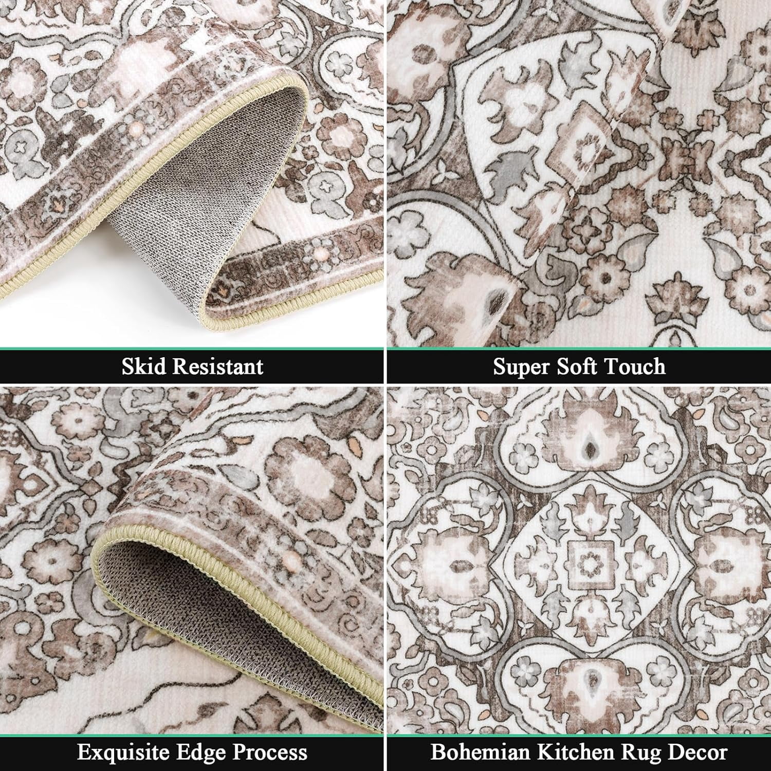 Farmhouse Kitchen Rugs Sets of 3 Non Slip Washable Kitchen Rugs and Mats Boho Kitchen Mats for Floor Kitchen Runner Rug Kitchen Carpet Rug Runner for Hallways Kitchen Laundry