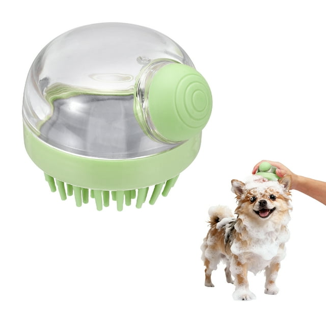 Uxcell Pet Bath Brush, Round Dog Shampoo Brush New 2 in 1 Grooming Massage Scrubber Bubble Maker Built-in Shampoo Dispenser(Coarse,Gray), for Long Short Hair Cats Shower