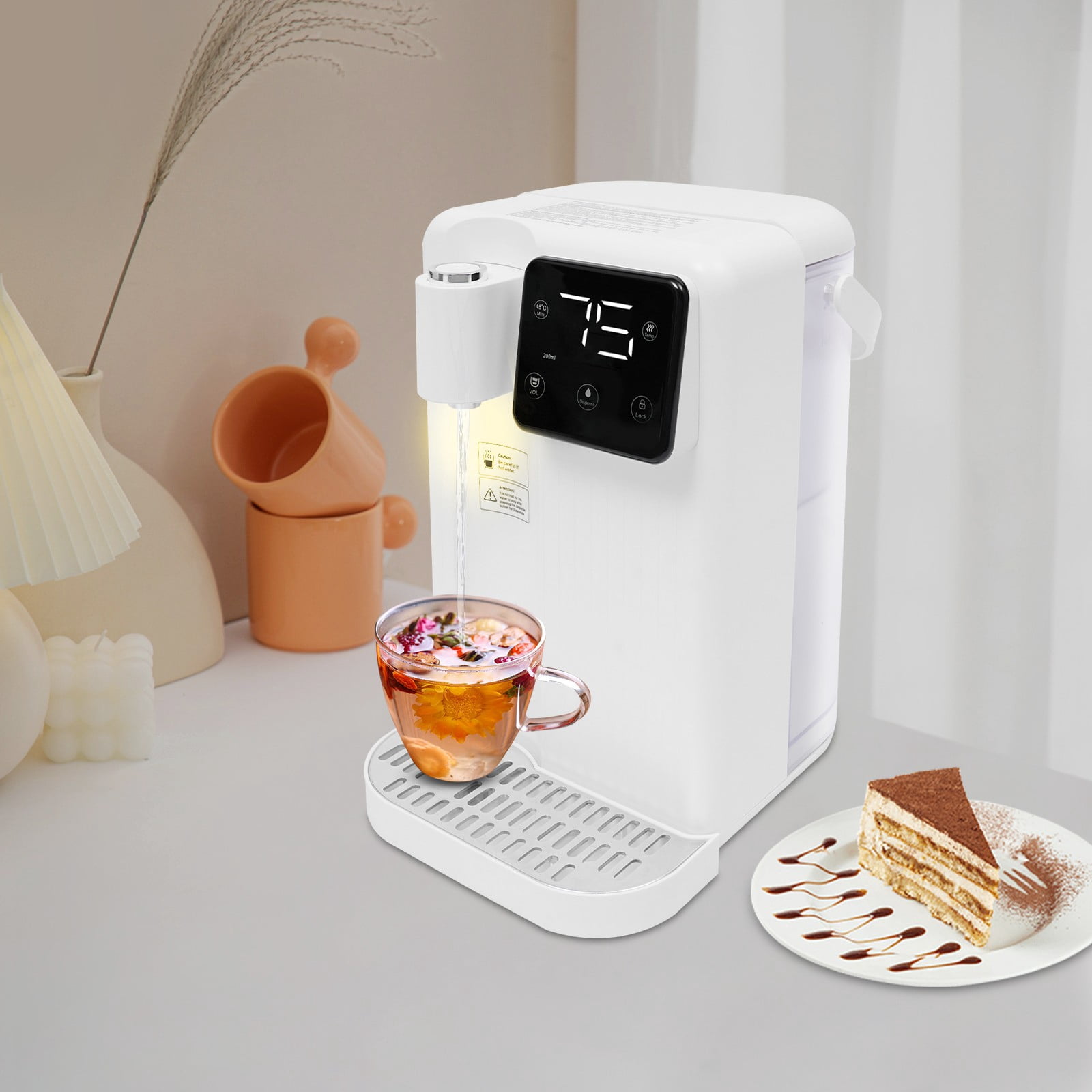 3s Instant Hot Water Dispenser, 2200W Countertop Hot Water Dispenser with LED Display & Light and 3L Water Tank, Water Warmer Hot Water Dispenser for Travel Hotel Bedroom Office White 110V