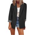thumbnail image 2 of Jacenvly 2024 Blazers for Women Lapels Long Sleeve Mid-Length Office Suit Blousebutton Pocket Solid Cardigan Coat Soft Comfort Casual Trendy Slimming Top, 2 of 7