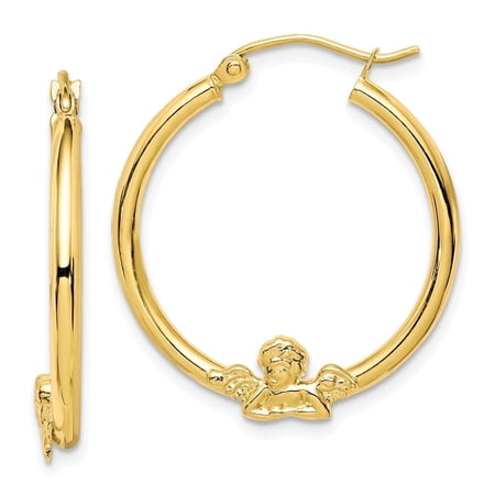 Diamond2Deal 10K Yellow Gold Angel Hoop Earrings for Women (L- 0.79 inch, W- 0.12 inch)
