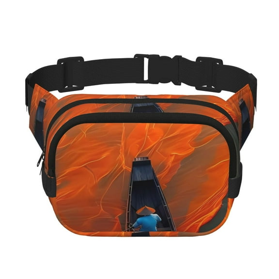 Easygdp Orange Net Fishing Boat Fanny Packs for Women Men, Belt Bag, Fashion Crossbody Bags, for Workout/Running/Hiking