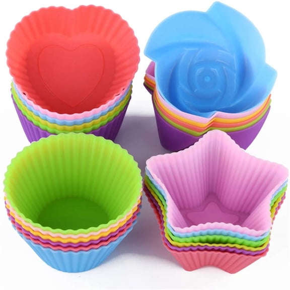 Casewin 24 PCS Silicone Reusable Cake Cup Sets Baking Cups Nonstick Liner Molds Cupcake Baking Molds for Making Muffin, Chocolate, Bread