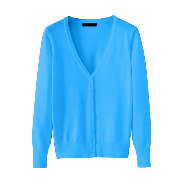 IMENGL Lightweight V neck knit cardigan sweater plus size available, Blue M, Size M-5XL