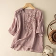 thumbnail image 2 of Women's Floral Embroidery Shirts 3/4 Sleeve Round Neck Tops Blouses, 2 of 2
