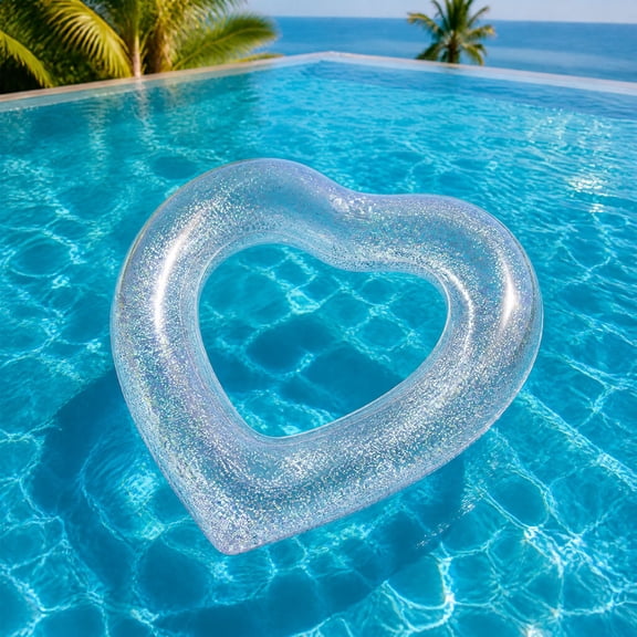 Tepsmf Inflatable Heart Pool Float Heart Shaped Swim Ring Cute Tube Water Beach Party Pool Supplies for Summer Swimming Luau Party Birthday(White)