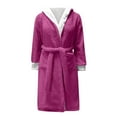thumbnail image 3 of Htigea Womens Fleece Hooded Bathrobe Soft Plush Nightgown Long Robe Sleepwear with Side Pockets and Belt Hot Pink,L, 3 of 5
