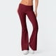 thumbnail image 2 of moda de las mujeres color sólido slim fit cintura inversa delgada cintura baja cintura elástica pantalones acampanados vino/xl, 2 of 6