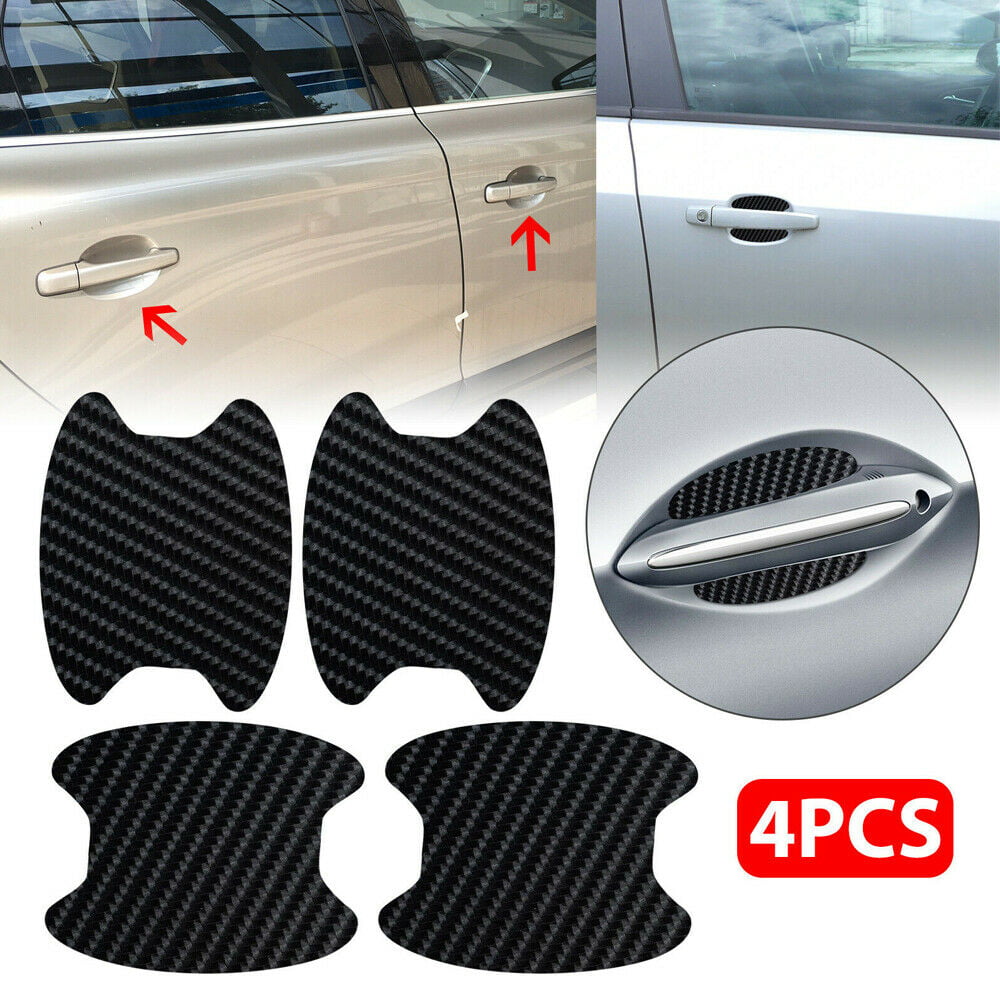 4pcs 3D Carbon Fiber Style Car Door Handle Anti-Scratch Protective Film Stickers