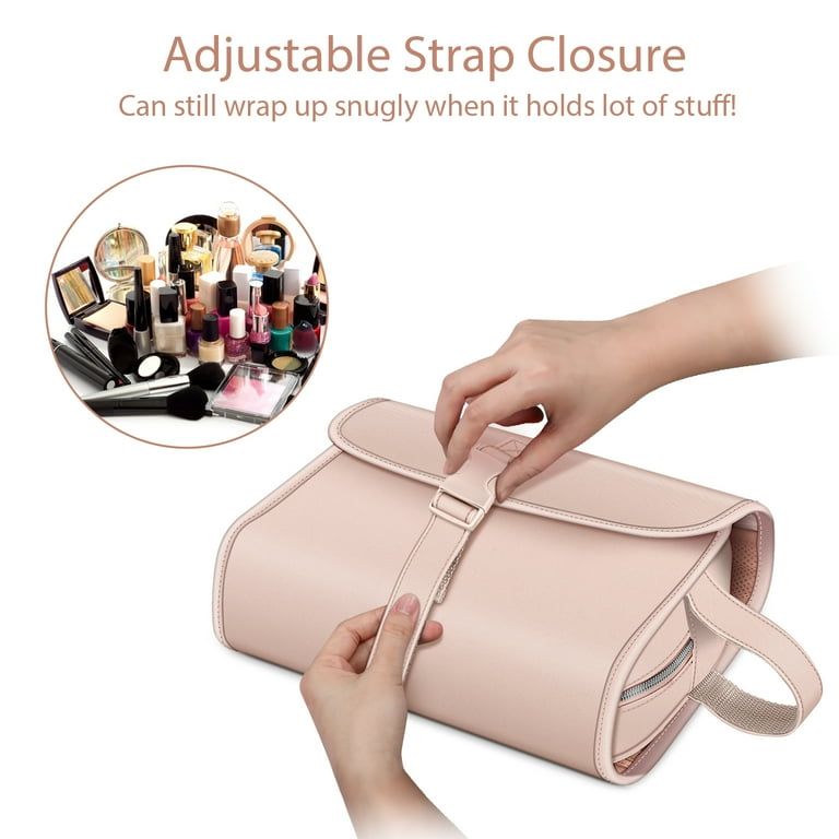 Fintie Portable Toiletry Cosmetic Travel Bag Large Water Resistant Hanging Makeup Organizer Storage Pouch Case for Women Girls Pink