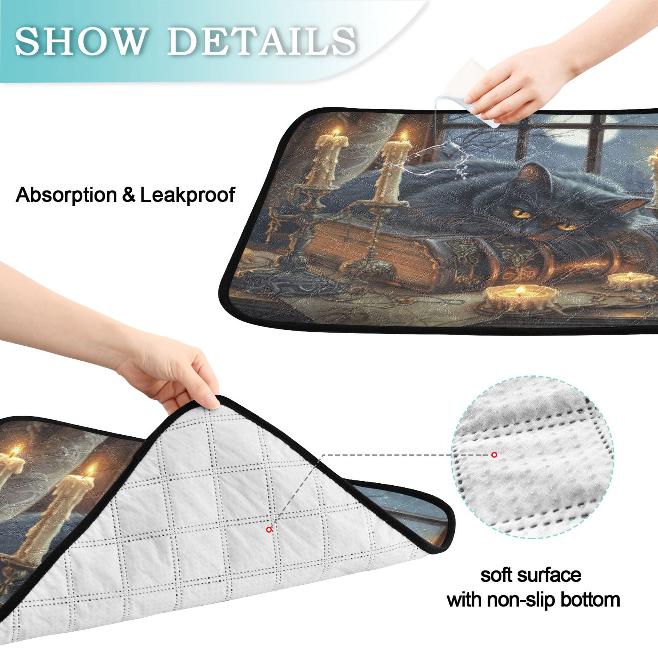 Qxltty Fluffy Black Cat Cat litter Pads Pet Set of 3 Diaper Mats Center Anti-leakage Layer Absorbent Soft and Comfortable