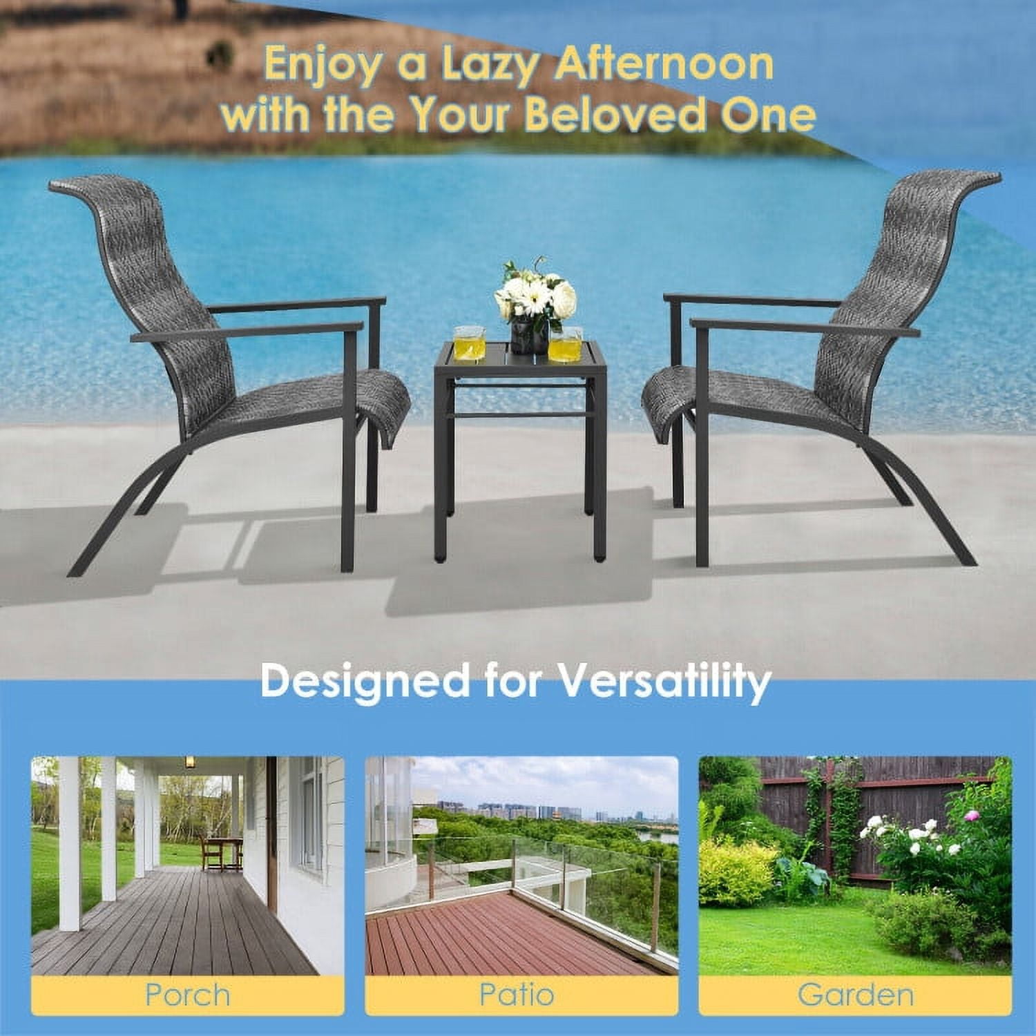 Aimee Lii 3 Pieces Patio Rattan Bistro Furniture Set, Patio Conversation Sets for Backyard and Poolside, Gray