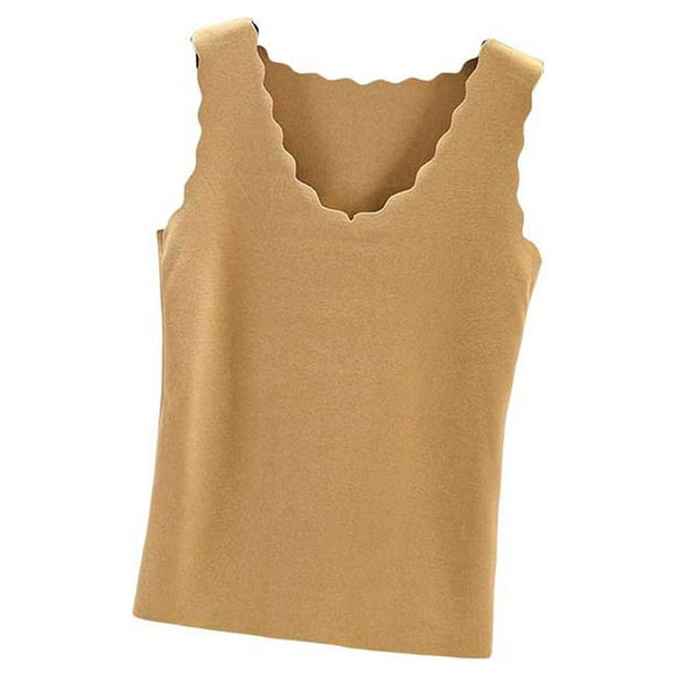 Minnieouse Ropa interior térmica para mujer, chaleco, Otoño Invierno, hogar, escuela, exterior, capa básica, cuerpo delgado, Tops cálidos, ropa interior Camisetas sin mangas Caqui Minnieouse AP013513-09