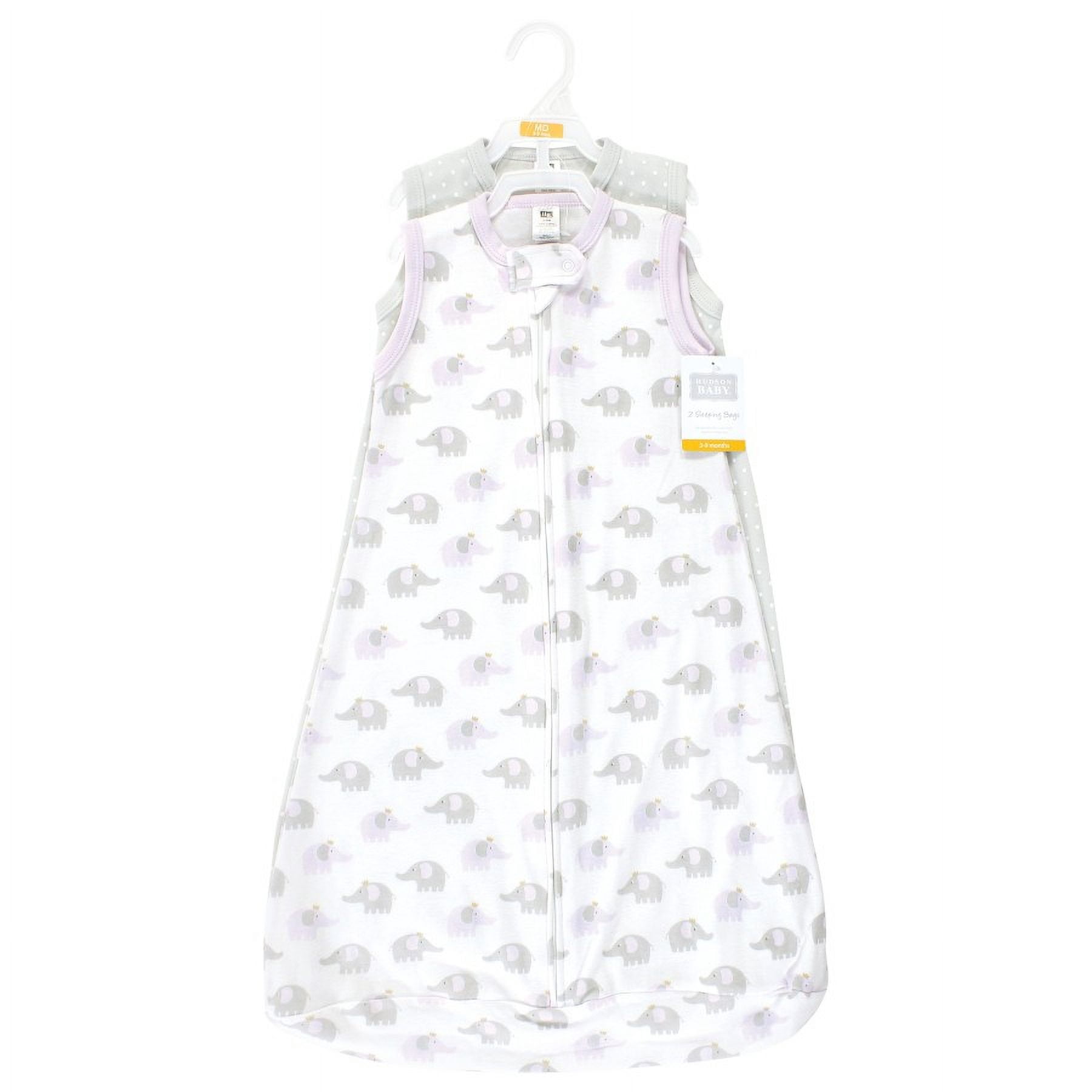 Hudson Baby Infant Girl Cotton Long-Sleeve Wearable Sleeping Bag, Sack, Blanket, Lilac Elephants Sleeveless, 18-24 Months