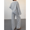 thumbnail image 3 of Womens Striped 2 Piece Sets V Neck Long Sleeve Pullover Tops High Waist Wide Leg Pants Casual Knit Sets Loungewear, 3 of 5