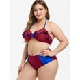 thumbnail image 5 of Rosegal Women Halter Ruffle Bow Two Tone Plus Size Bikini Swimsuit Red Wine 3X, 5 of 5