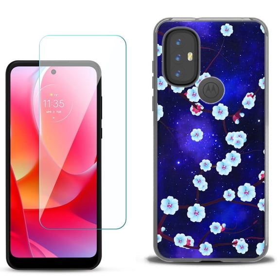 Slim-Fit Gel TPU Phone Case for Motorola Moto G Power 2022, with Tempered Glass Screen Protector, by OneToughShield ® - Blossom Stars