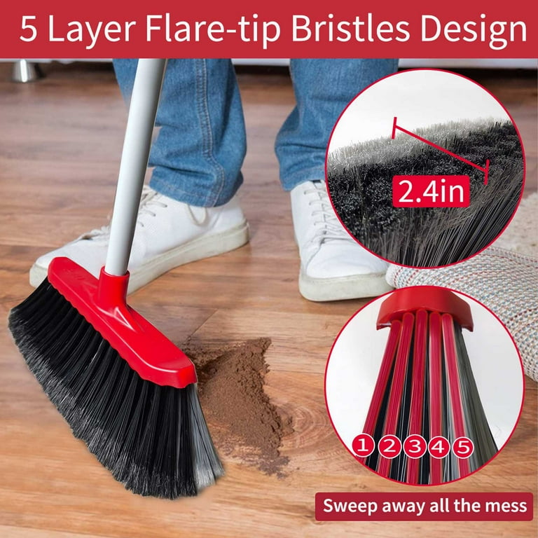 2 In 1 Angle Broom Indoor Outdoor Heavy Duty Push Soft For Floor Sweep With Flowers Hardwood House Kitchen Sweeping Red Com