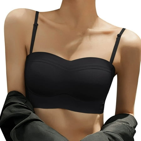 Flash Sale! Beshee Strapless Bra Women s Low Back Bra Wire Backless Bra Convertible Spaghetti Strap Seamless Sleeping Bralette Bras for Women Black 70/32