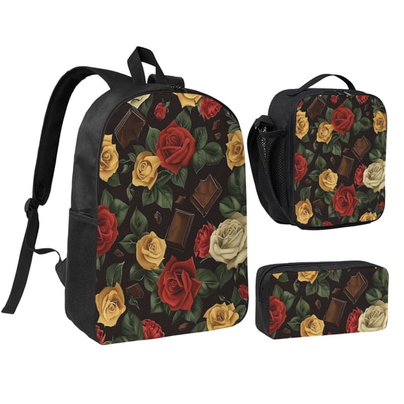 Rose Backpack Set 3pc ，Backpack with Lunch Bag and Bag 17 Inch