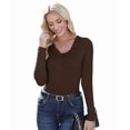 thumbnail image 2 of Womens Fall Clothes Long Sleeve Shirts Scoop Neck Ribbed Knit Slim Fitted Trendy Casual Tops Brown L, 2 of 9