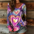 thumbnail image 1 of Xuyuer Cute Heart Graphics T-Shirt Women Valentines Shirt Colorful Dye Love Printed V-Neck Short Sleeves Retro Tee Top, 1 of 3