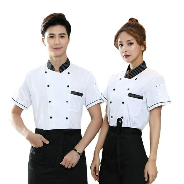 pitrice Chef Uniforms Women Short Sleeve Chef Coat Double Clothes Breasted Working Jacket Restaurant Kitchen Cooking Clothes Workwear White 2XL
