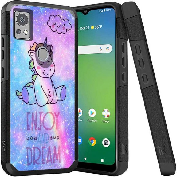 ANJ  Shockproof Dual Layer Slim Hard Case   Tempered Glass Cover Compatible with Icon 5, AT&T Motivate 4 - Cartoon Unicorn