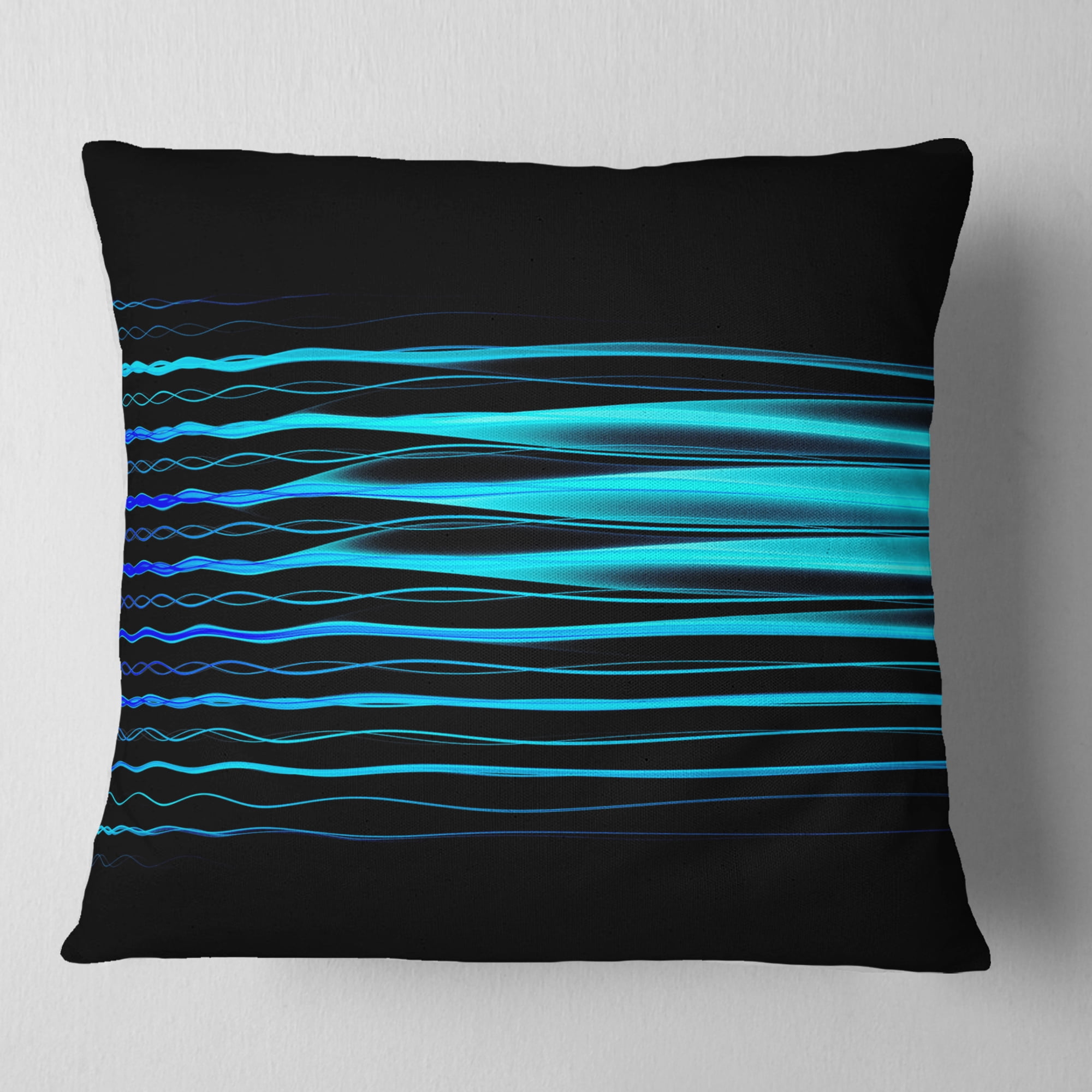 Designart Blue Fractal Flames on Black - Abstract Throw Pillow - 16x16