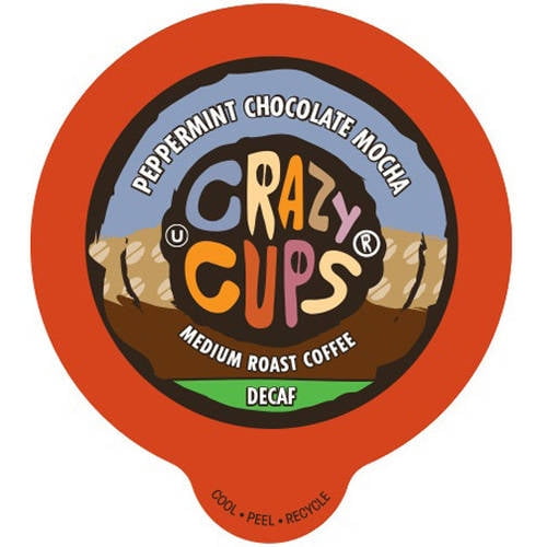Crazy Cups Decaf Peppermint Chocolate Mocha Flavored Coffee Single Serve K-Cups, 22 Ct