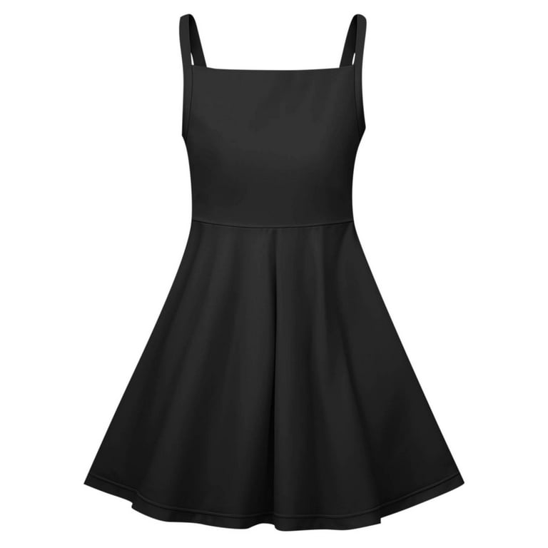 Maqroz Formal Gown Girls Dresses Size 8 Black Dress Casual Crew Neck A Line Summer Dresses with Pockets Party Dresses Baby Birthday Dress Teenagers