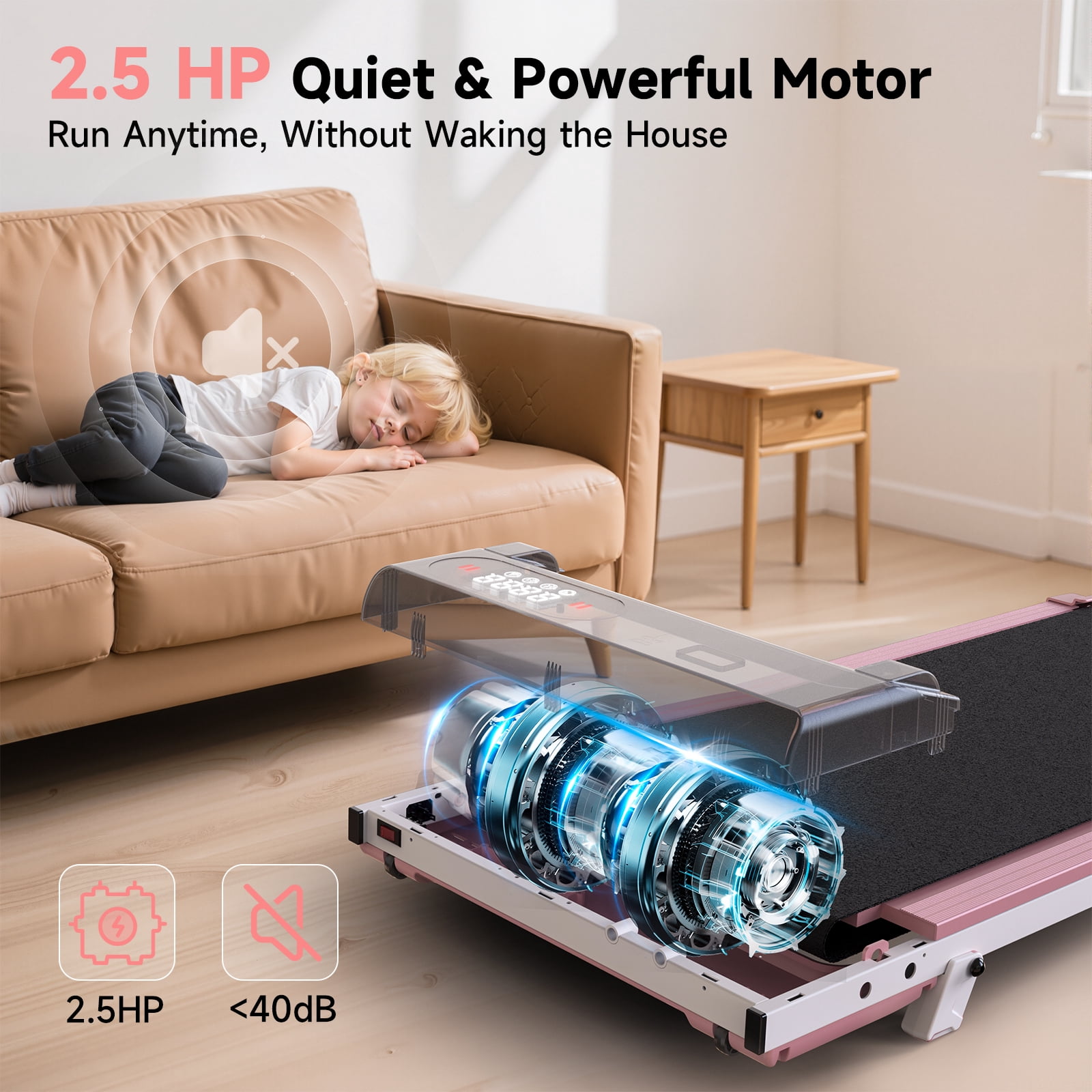 Evitormill 4 in 1 Foldable Treadmills with Handle/Handrails - 2.5HP Low Noise Folding Walking Pad, Supports 265 Lbs (Pink)