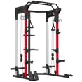 thumbnail image 1 of Soozier All-in-One Smith Machine Power Rack with Dual Adjustable Cable Pulley System, Heavy-Duty Steel Strength Training Cage for Home Garage Gym, Black, 66.1"L x 50.4"W x 84.6"H, 1 of 7
