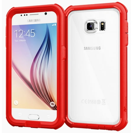Galaxy S6 Case - roocase [Glacier Tough] - Clear Back Design [Full Body] Protective Hybrid PC / TPU Case for Samsung Galaxy S6 (2015) Carmine Red (Lifetime Warranty from