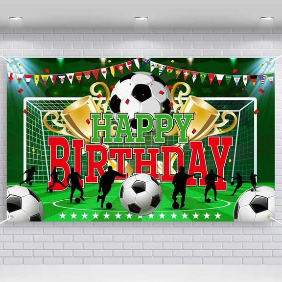 Soccer Theme Cool Party Backdrop Sports Themed Party Decoration Soccer Happy Birthday Banner Wall Hanging Decor Photo Background for Holiday Birthday Party Supplies