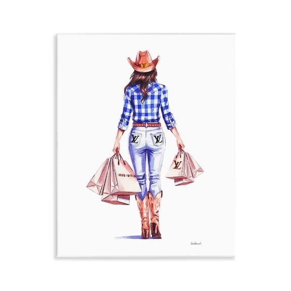 Stupell Industries Trendy Shopping Cowgirl People Painting Unframed Art Print Wall Art, 11 x 14