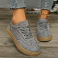 thumbnail image 2 of Womens Sneakers Solid Color Suede Casual Lace up Walking Shoes Fashion Low Top Tennis Shoes Comfy Outdoor Flat Shoes Gray Size 6.5, 2 of 6