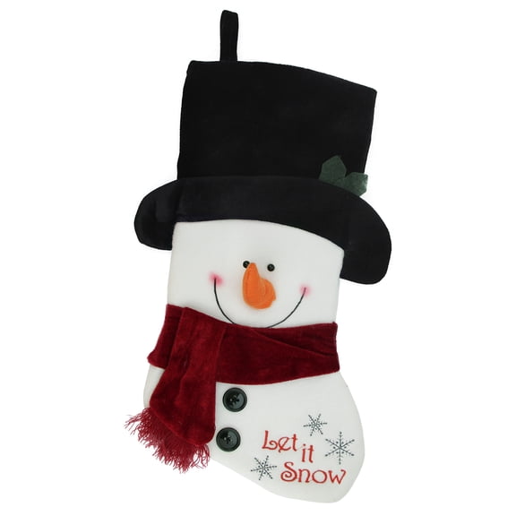 Northlight 19" Red and White Dimensional Snowman "Let it Snow" Embroidered Fleece Christmas Stocking