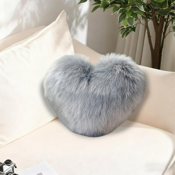 Birdeem Heart Shaped Pillow,Long Pile Plush Throw Pillow,Faux Wool Cushion for Sofa Decor,Cute Bedroom Accent Pillow,Soft Living Room Decor Gift